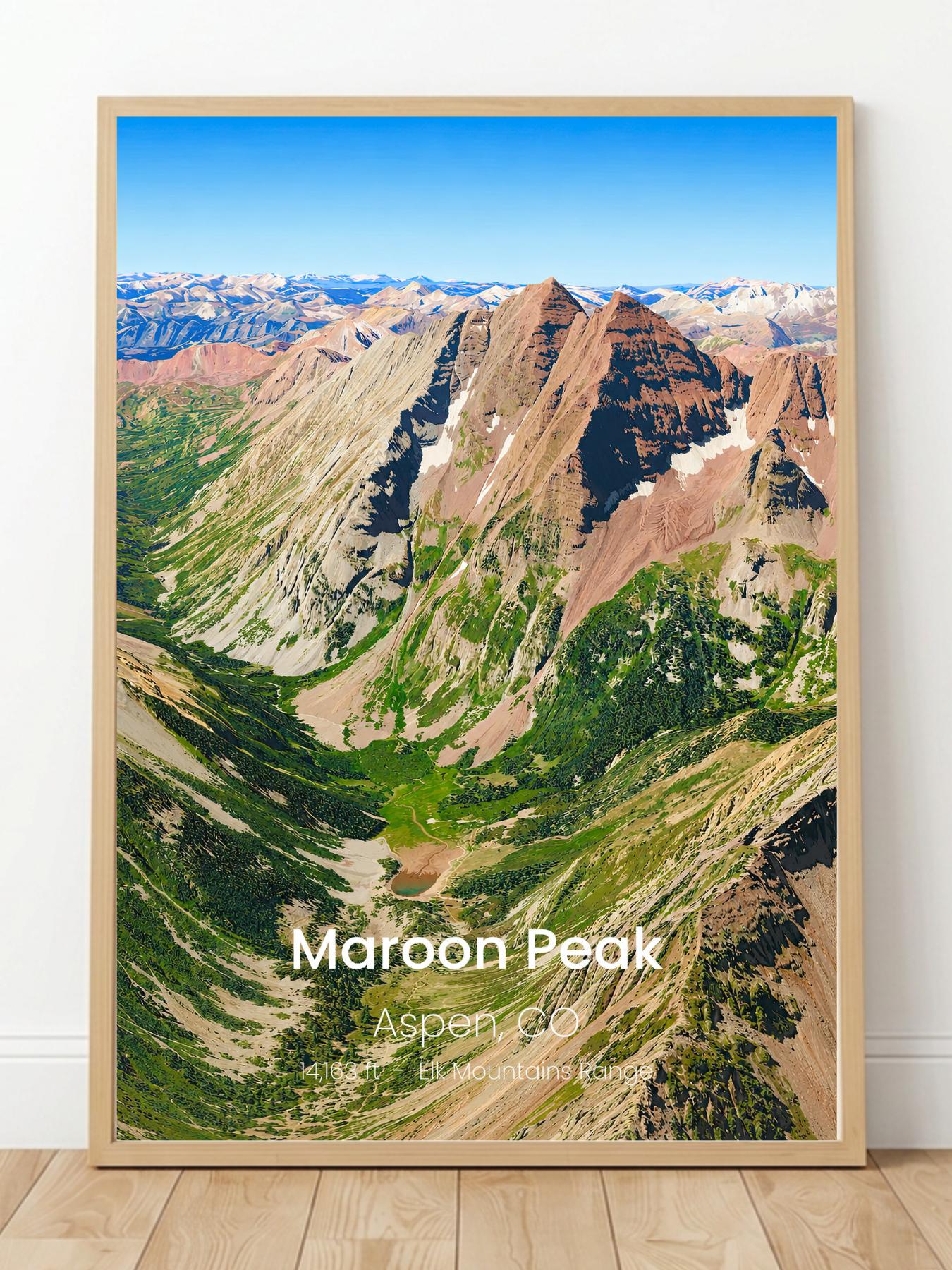 Maroon Peak Colorado 14er Wall Art Print - Colorado Travel Poster