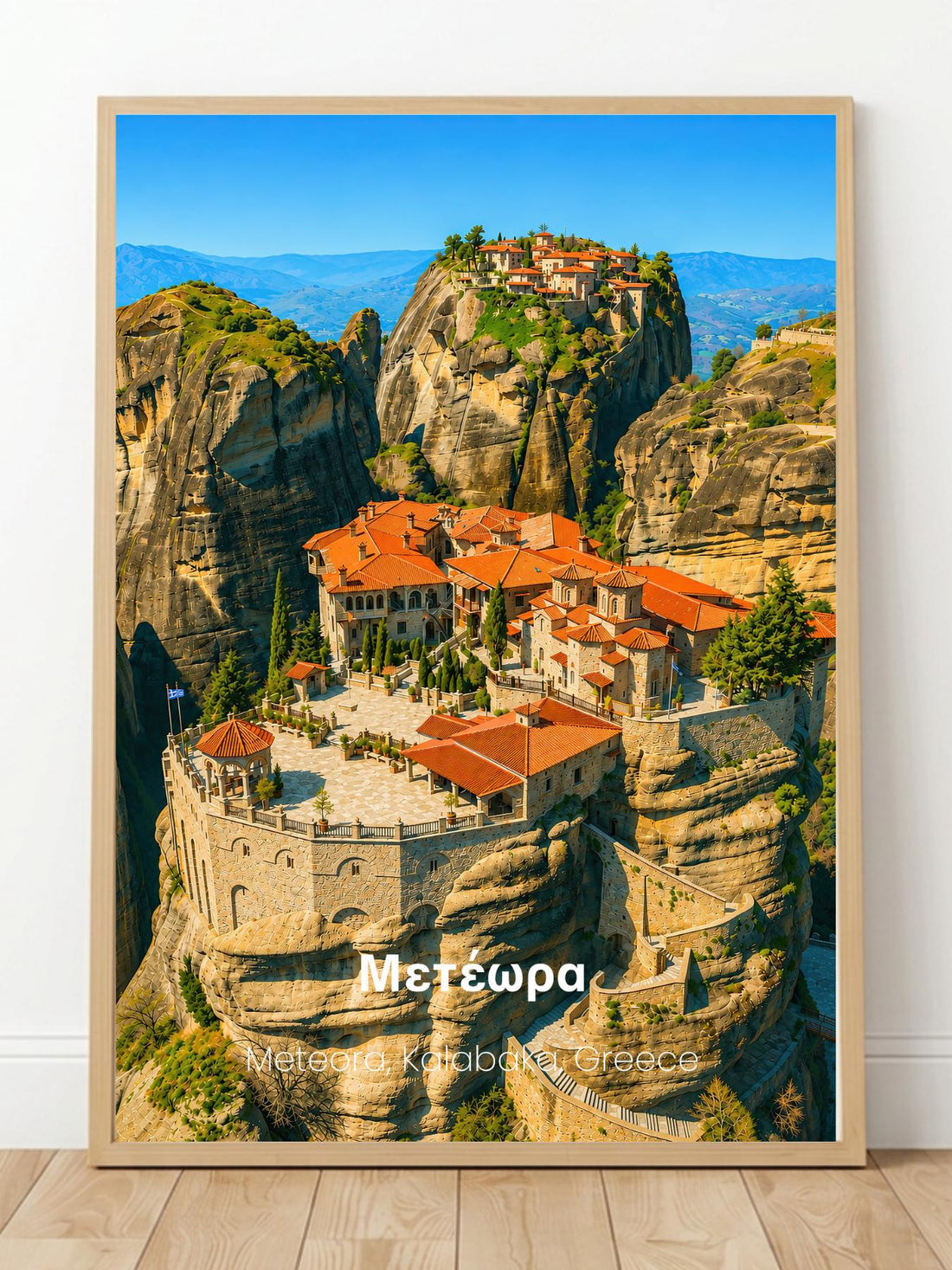 Meteora Kalabaka Greece Wall Art Print - UNESCO World Heritage Travel Poster