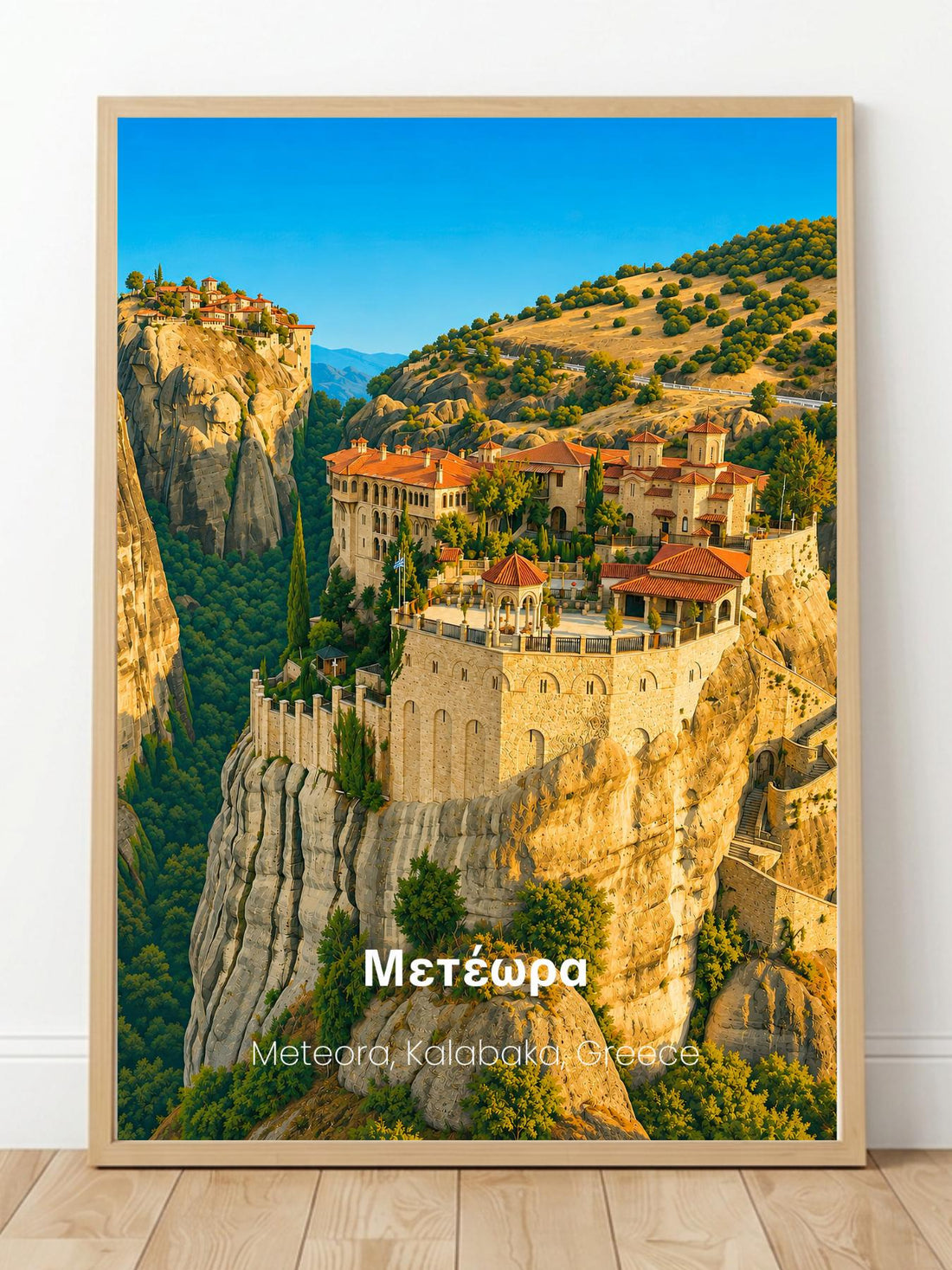 Meteora Kalabaka Greece Wall Art Print - UNESCO World Heritage Travel Poster