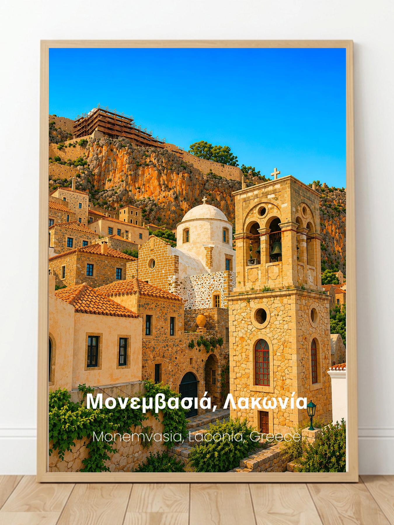 Monemvasia Laconia Greece Wall Art Print - Greek Island Travel Poster