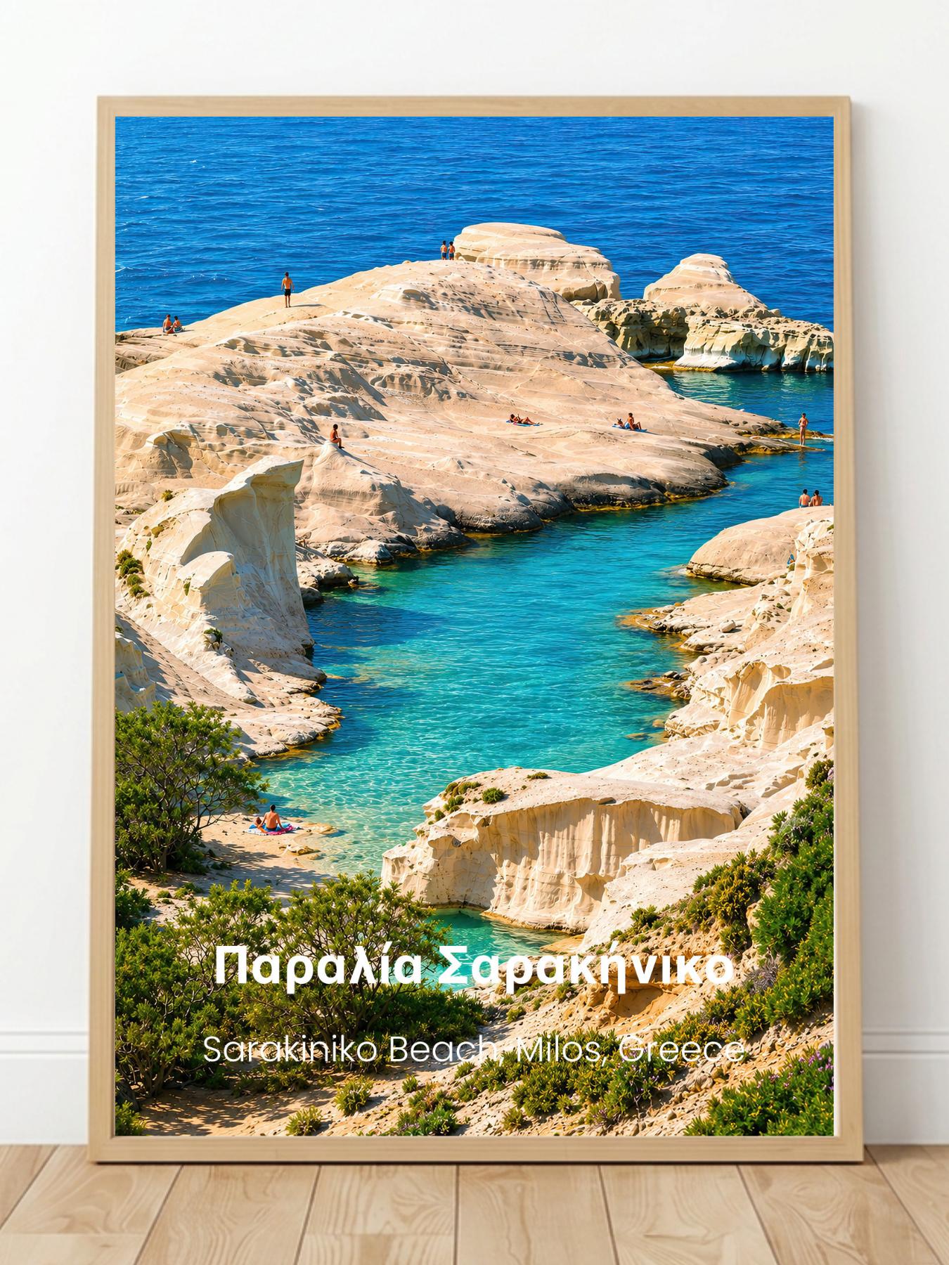 Sarakiniko Beach Milos Greece Wall Art Prints - Vintage Travel Poster