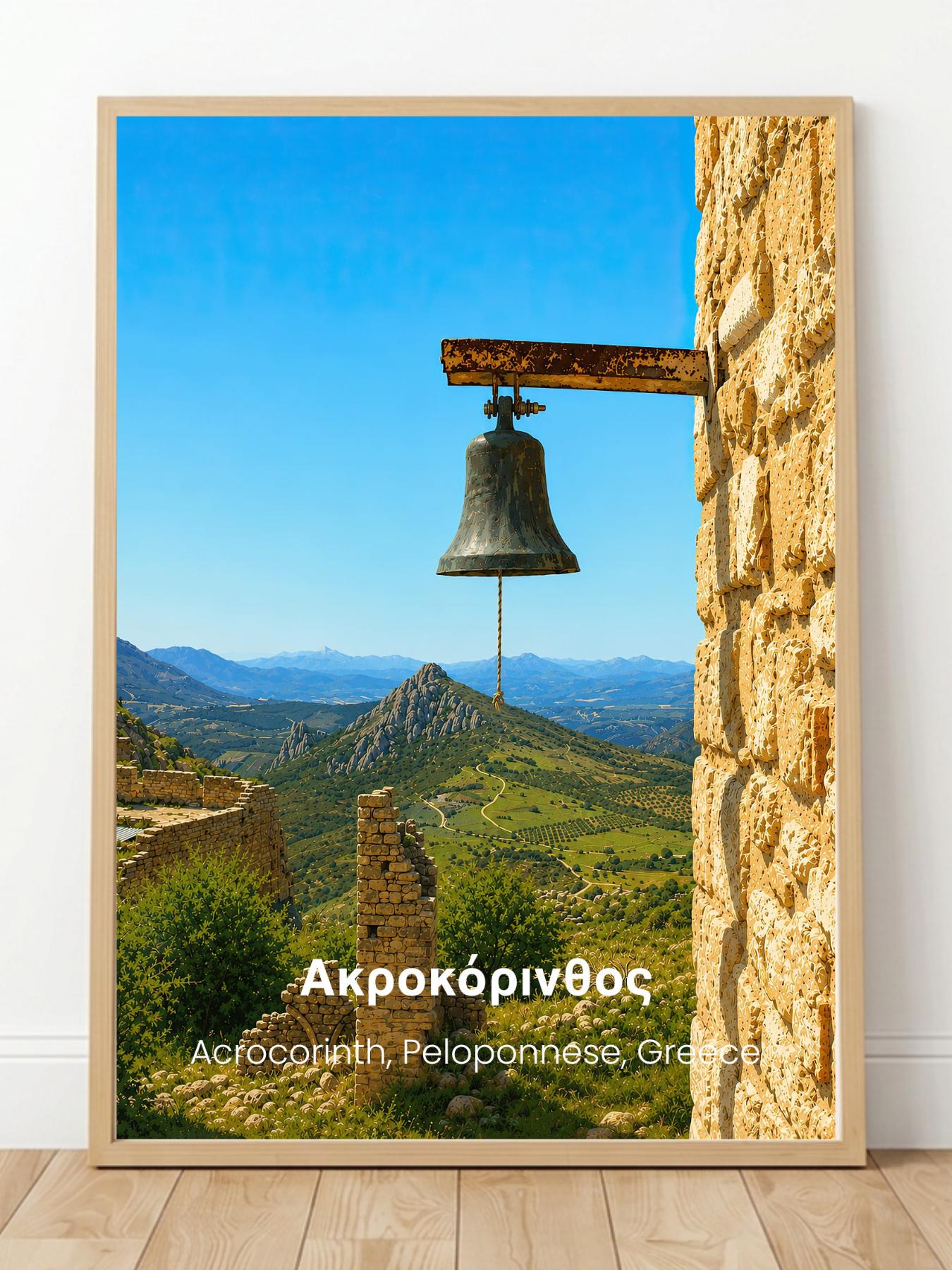 Acrocorinth Greece Wall Art Print - Corinth Isthmus Travel Poster