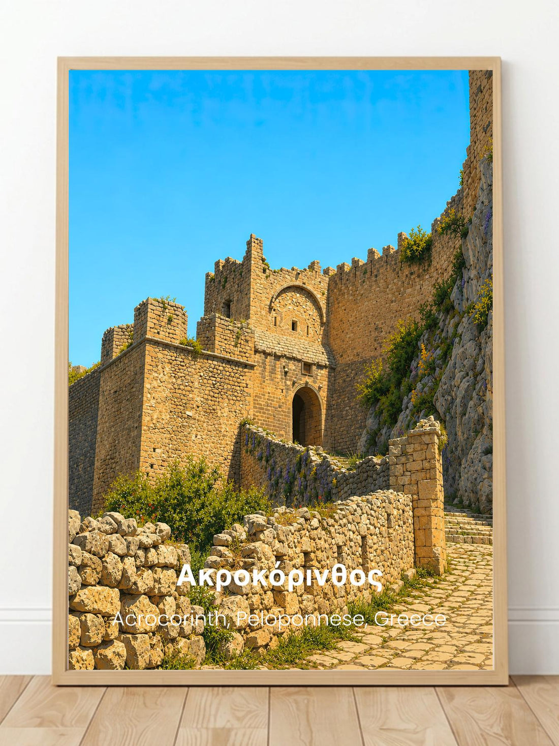 Acrocorinth Greece Wall Art Print - Corinth Isthmus Travel Poster